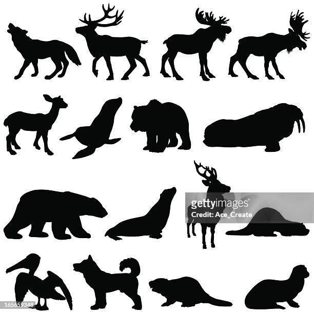 north american animals silhouette set 2 - elk 幅插畫檔、美工圖案、卡通及圖標