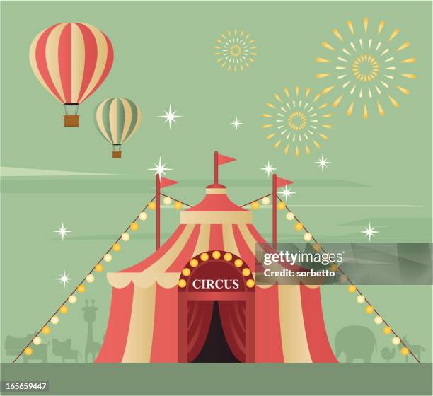 illustrazioni stock, clip art, cartoni animati e icone di tendenza di tendone di circo - mongolfiera