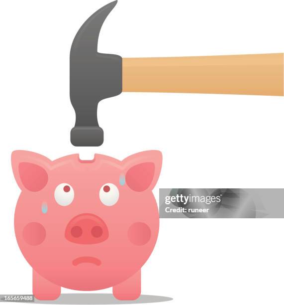 stockillustraties, clipart, cartoons en iconen met breaking piggy bank - angst