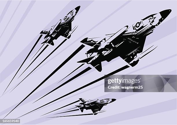 illustrations, cliparts, dessins animés et icônes de avion de chasse au pochoir f-4 phantom - avion de chasse