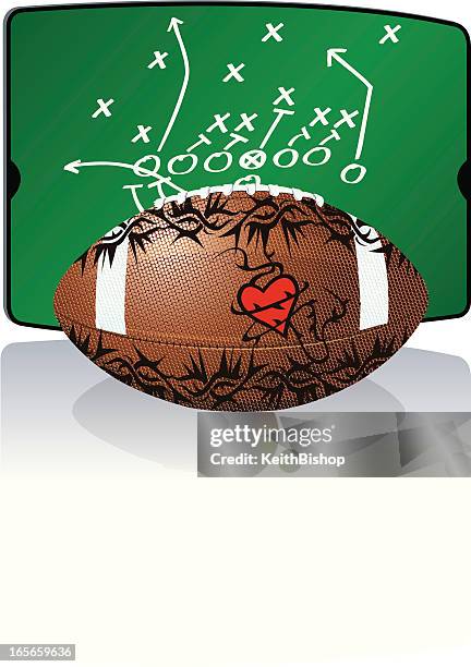 football with play diagram and love heart tattoo - thorn pattern stock illustrations