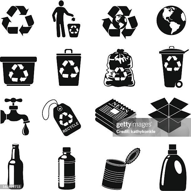 recycling icons - wastepaper bin stock illustrations