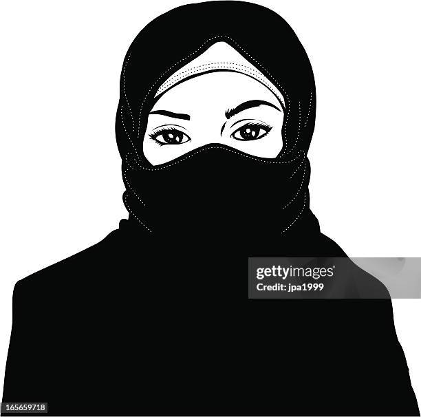 veiled muslim woman - headscarf stock illustrations