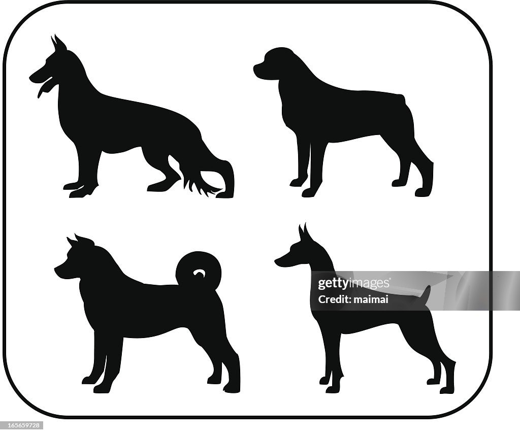 Police and Personal Protection Dogs Silhouettes