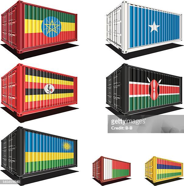 cargo containers with flag designs - ethiopia stock illustrations