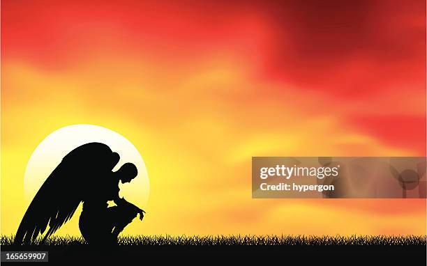angel at sunset - archangel vector stock illustrations