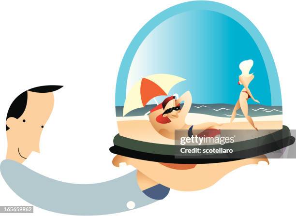tourism offer - couple sunbathing stock illustrations