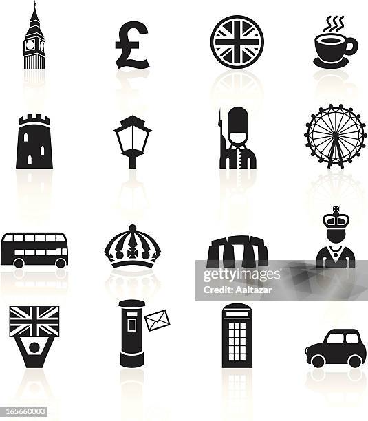 black symbols - england uk - clock tower 幅插畫檔、美工圖案、卡通及圖標
