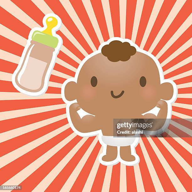 ilustrações de stock, clip art, desenhos animados e ícones de alimentação de bebé (fortes criança exibindo seus músculos - diaper