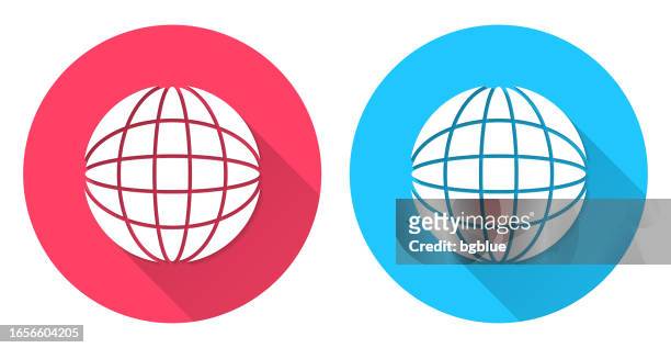 globe. round icon with long shadow on red or blue background - the greenwich meridian stock illustrations