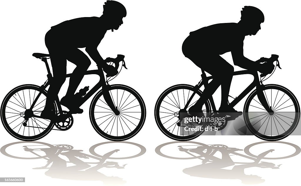 Silhouetten von Carbonfaser racing Fahrräder bei Radfahrern