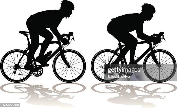 stockillustraties, clipart, cartoons en iconen met silhouettes of carbon fiber racing bicycles with cyclists - men's track