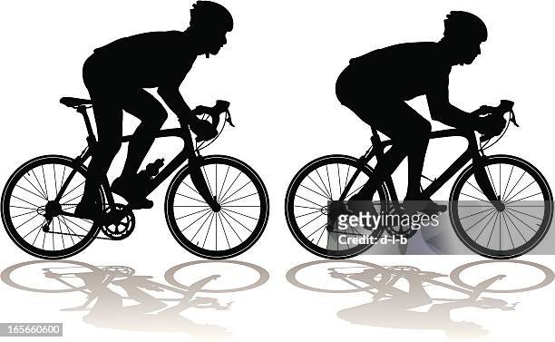silhouettes of carbon fiber racing bicycles with cyclists - men's track stock illustrations
