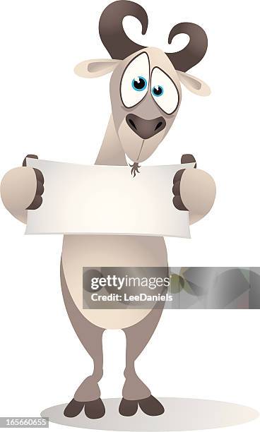 goat hält eine kleine leere banner - ziege stock-grafiken, -clipart, -cartoons und -symbole