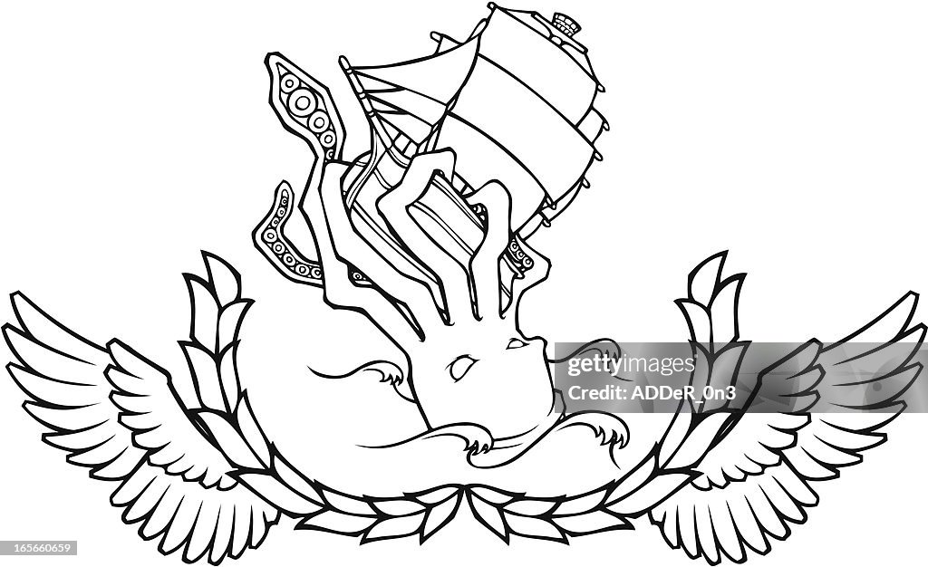 Black and White Sea Monster Crest