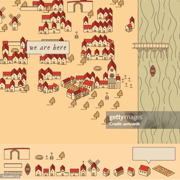 16. century map toolkit - village stock illustrations