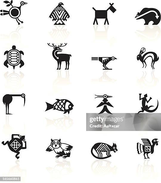illustrazioni stock, clip art, cartoni animati e icone di tendenza di nero simboli-indiano animali tribali - tribù del nord america
