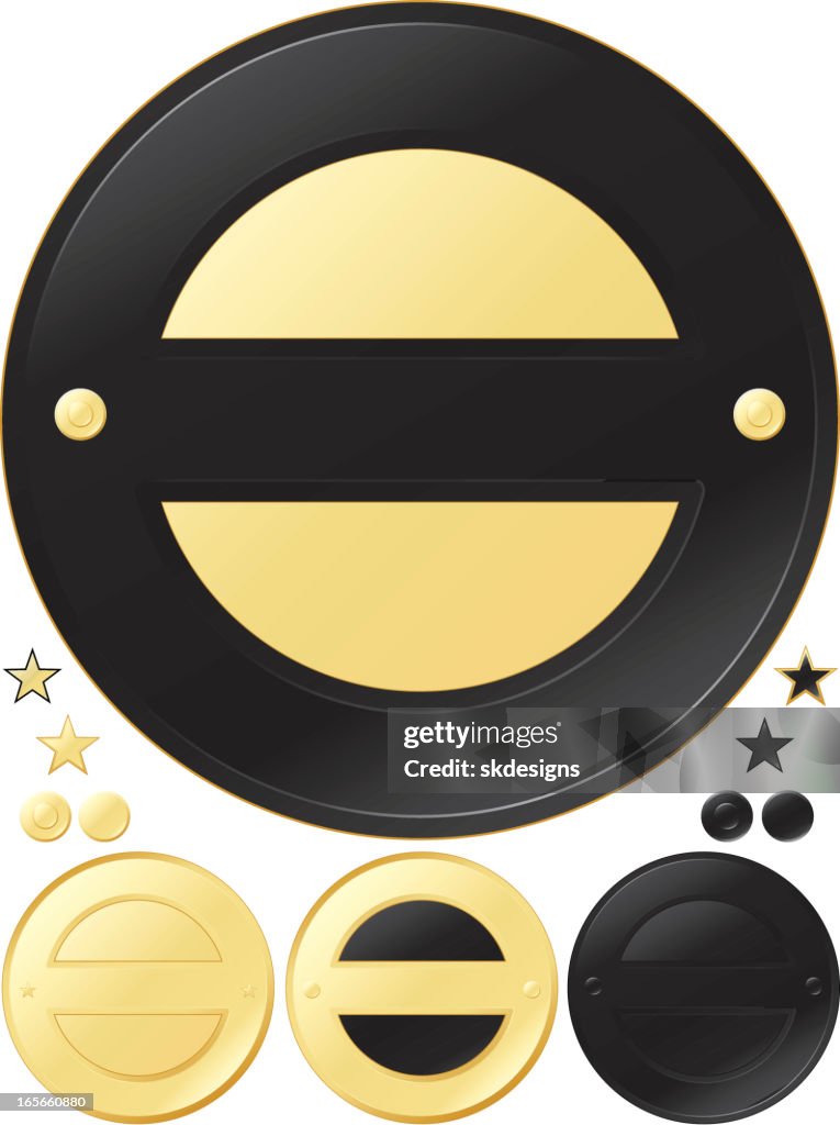 Black and Gold Round Medals, Stickers Set