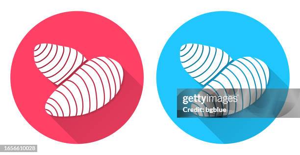 taro. round icon with long shadow on red or blue background - cassava stock illustrations