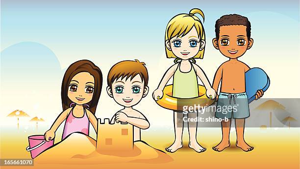 children on beach - african girls on beach stock illustrations