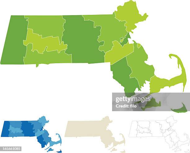 massachusetts county map - massachusetts stock illustrations