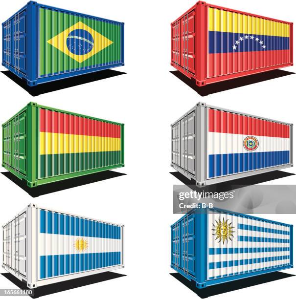 cargo containers with flag designs - brazil business stock illustrations