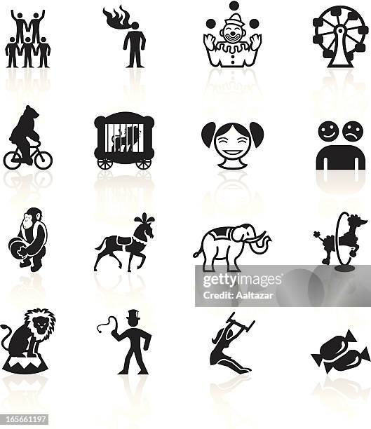 schwarze symbole-circus - dompteur stock-grafiken, -clipart, -cartoons und -symbole