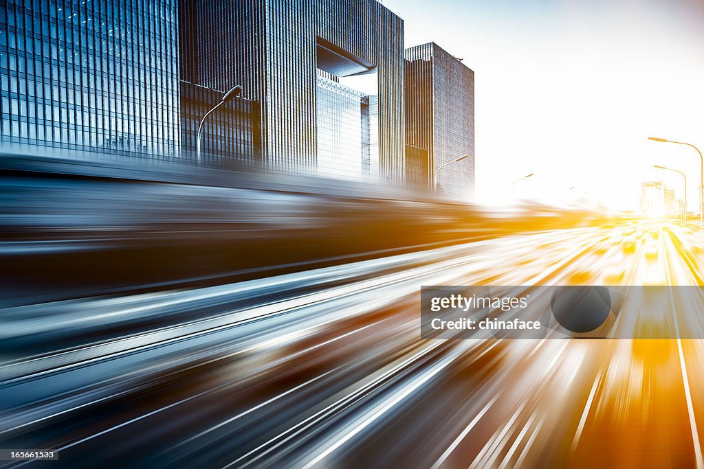 Motion blur image of traffic in Beijing, China