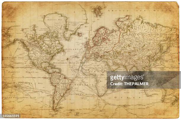 ilustraciones, imágenes clip art, dibujos animados e iconos de stock de mapa del mundo 1800 - old world map