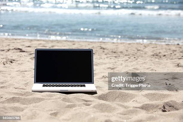 beach laptop - pacific stock pictures, royalty-free photos & images