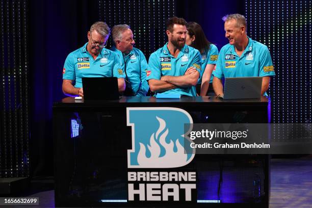 Wade Seccombe, Michael Neser, Andy Bichel and Ian Healy of the Heat talk during the 2023-24 BBL and WBBL Draft at NEP Studios on September 03, 2023...