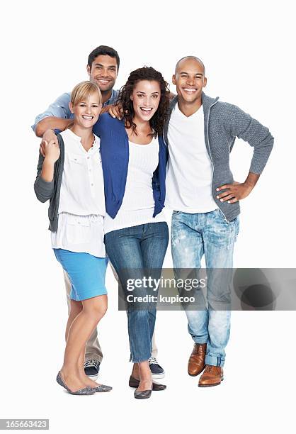 smiling multi ethnic team - friends with white background stock pictures, royalty-free photos & images