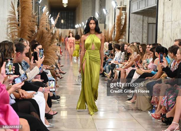 Model on the runway at the PatBO Spring 2024 Ready To Wear Runway Show at Eleven Madison Park on September 9, 2023 in New York, New York.