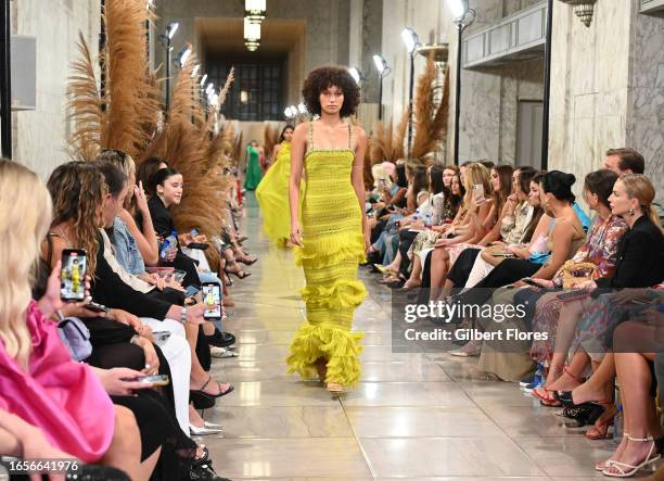 Model on the runway at the PatBO Spring 2024 Ready To Wear Runway Show at Eleven Madison Park on September 9, 2023 in New York, New York.