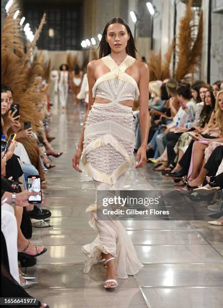 Model on the runway at the PatBO Spring 2024 Ready To Wear Runway Show at Eleven Madison Park on September 9, 2023 in New York, New York.