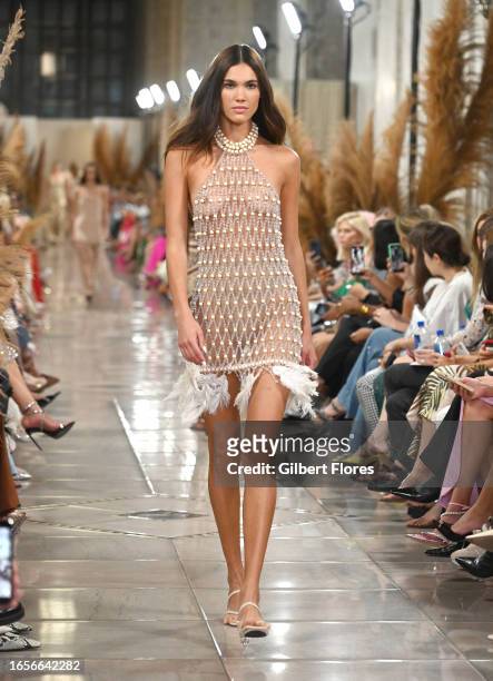 Model on the runway at the PatBO Spring 2024 Ready To Wear Runway Show at Eleven Madison Park on September 9, 2023 in New York, New York.