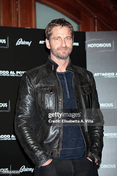 Actor Gerard Butler attends "Olympus Has Fallen" photocall at Hotel Bernini on April 5, 2013 in Rome, Italy.