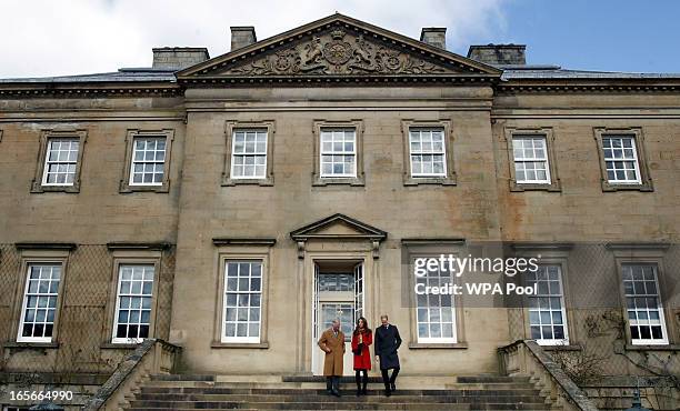 Prince Charles, Duke of Rothesay, Prince William, Earl of Strathearn and Catherine, Countess of Strathearn during a visit to Dumfries House on March...