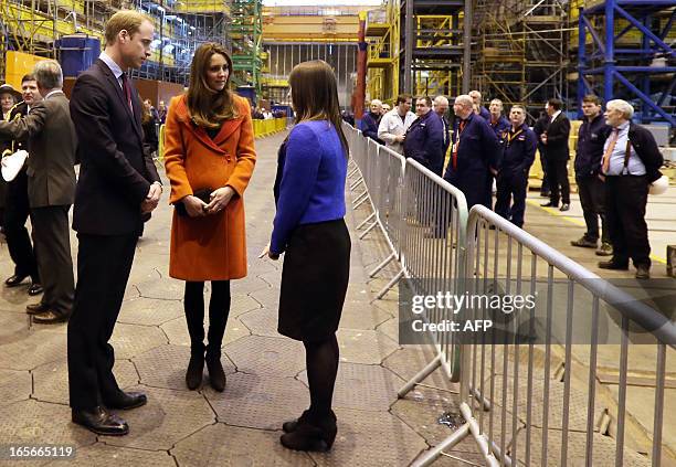 Britain's Prince William, Duke of Cambridge and Catherine, Duchess of Cambridge visit the Astute-class Submarine Building at BAE Systems in...