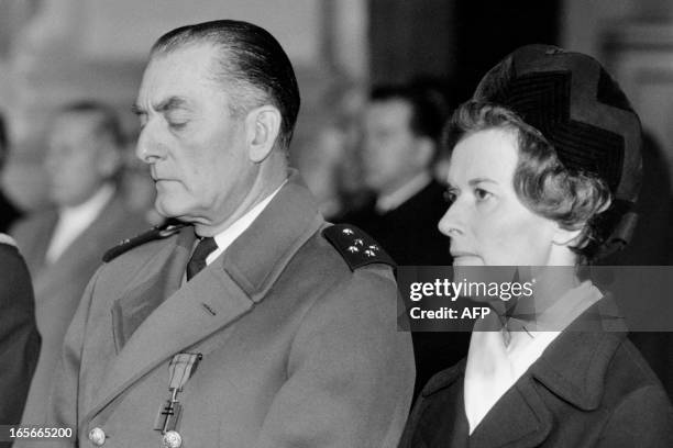 Elisabeth de Boissieu, daughter of French General Charles de Gaulle, and her husband General Alain de Boissieu attend a religious ceremony...