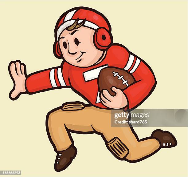 ilustrações, clipart, desenhos animados e ícones de jogador de futebol íngreme arming enquanto corre pelo campo. - funny football cartoons