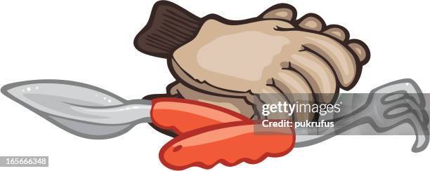 botanical hobby - hand gardening tools - work gloves stock illustrations