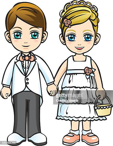 flower girl and page boy - ring bearer stock illustrations