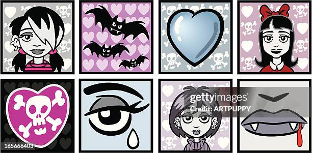 stockillustraties, clipart, cartoons en iconen met goth emo vampire girls - gothic style