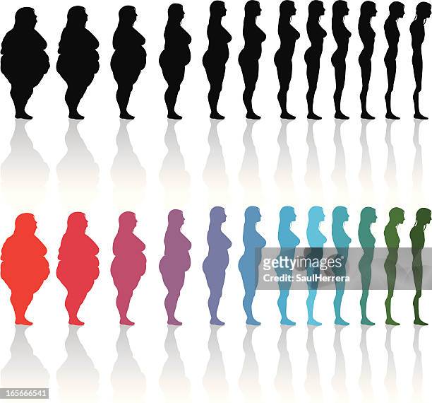 woman excess fat and thin - slim stock illustrations