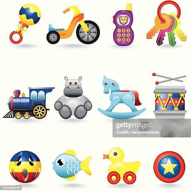 ilustraciones, imágenes clip art, dibujos animados e iconos de stock de conjunto de iconos de bebé juguetes - car key