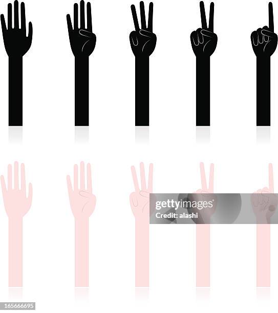 hand sign: counting hands,one, two, three, four, five - three fingers stock illustrations