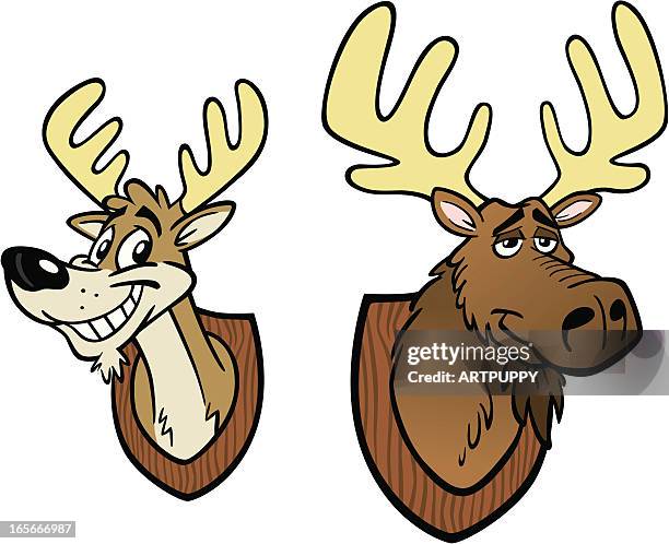 cartoon moose and deer heads - dead deer cartoon stock illustrations
