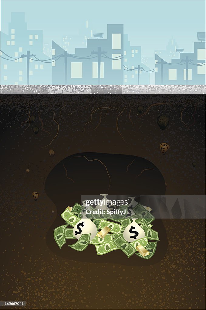 Money buried underneath ground (concrete)