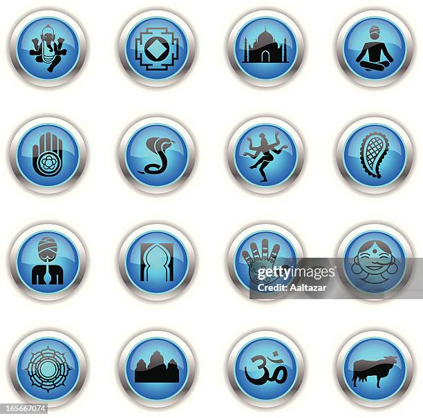 blue icons - india - flute player stock illustrations
